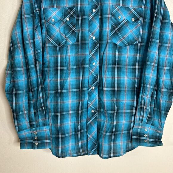 Vtg wrangler western pearl snap plaid button down long sleeve shirt size XL - Picture 3 of 8